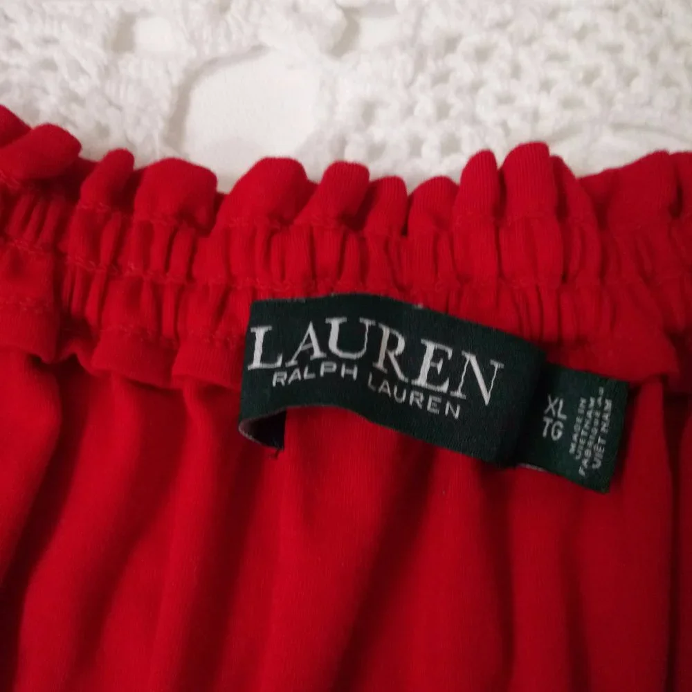 Ralph Lauren Jumpsuit Red Knit Off Shoulder Tie Short Sleeve Wide Leg XL Women - Picture 5 of 9